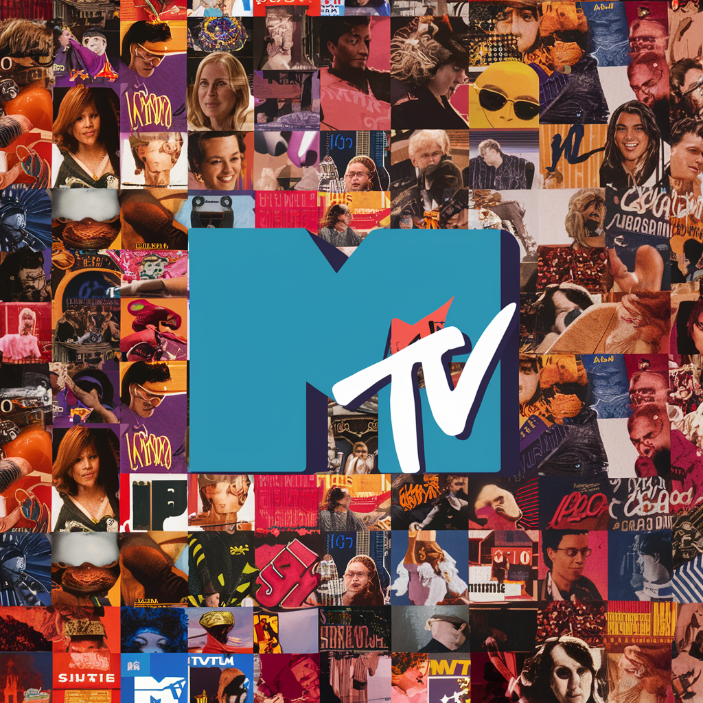 Логотип MTV на фоне видеоклипов разных лет